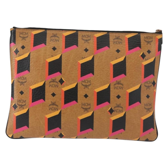 MCM Logogram Vicetos Clutch Bag PVC Leather Brown Auth am9490