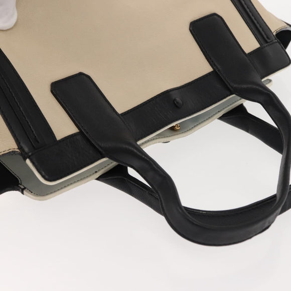 Chloe Alison Hand Bag Leather Ivory Black gold Auth am9491