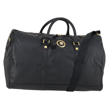 VERSACE Boston Bag Leather 2way Black Gold Auth am9495