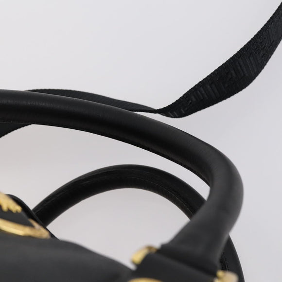 VERSACE Boston Bag Leer 2way Zwart Goud Auth am9495
