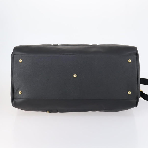 VERSACE Boston Bag Leer 2way Zwart Goud Auth am9495