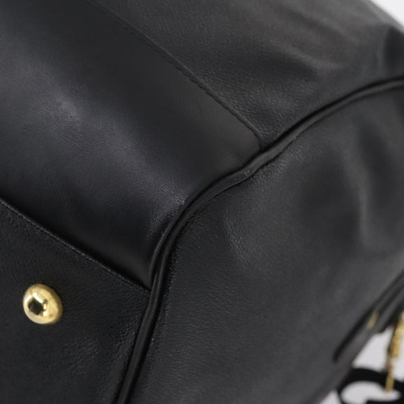 VERSACE Boston Bag Leer 2way Zwart Goud Auth am9495
