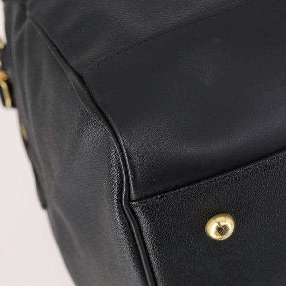 VERSACE Boston Bag Leer 2way Zwart Goud Auth am9495