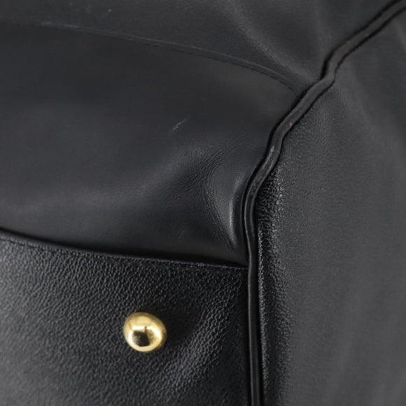 VERSACE Boston Bag Leer 2way Zwart Goud Auth am9495