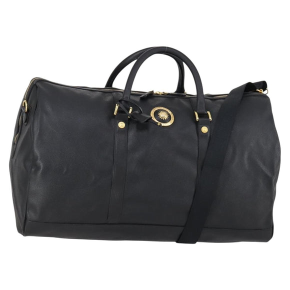 VERSACE Boston Bag Leer 2way Zwart Goud Auth am9495