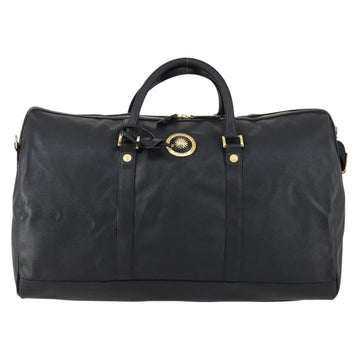 VERSACE Boston Bag Leather 2way Black Gold Auth am9495 - 0