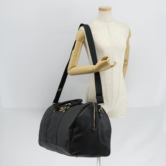 VERSACE Boston Bag Leather 2way Black Gold Auth am9495