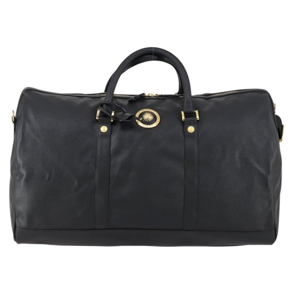 VERSACE Boston Bag Leer 2way Zwart Goud Auth am9495