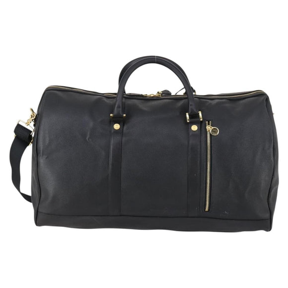 VERSACE Boston Bag Leer 2way Zwart Goud Auth am9495