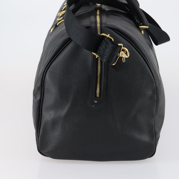 VERSACE Boston Bag Leer 2way Zwart Goud Auth am9495