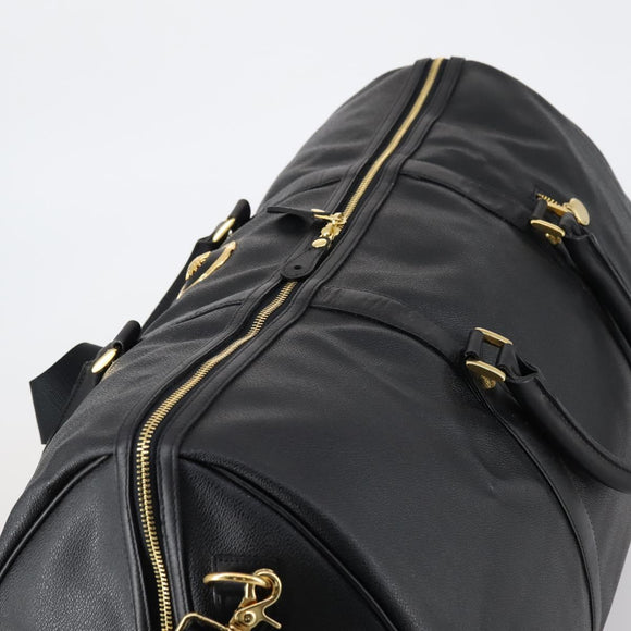 VERSACE Boston Bag Leer 2way Zwart Goud Auth am9495