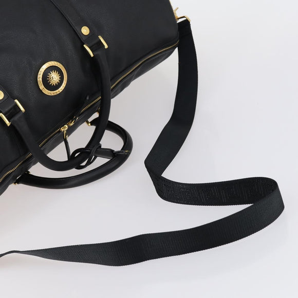VERSACE Boston Bag Leer 2way Zwart Goud Auth am9495