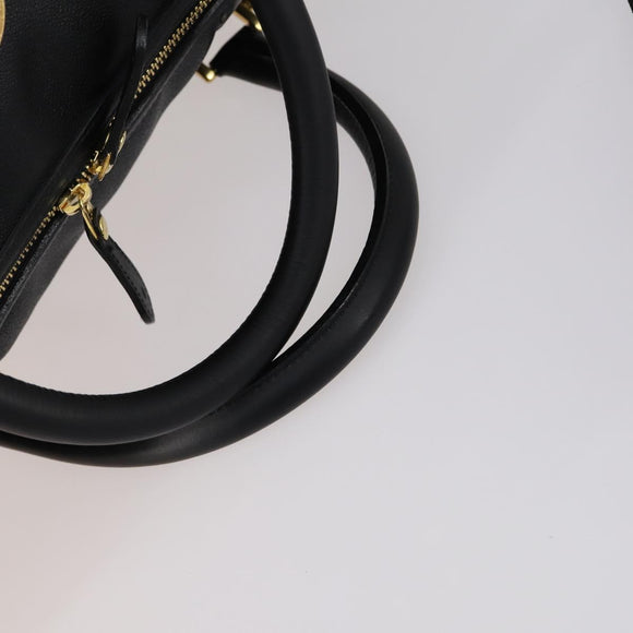 VERSACE Boston Bag Leer 2way Zwart Goud Auth am9495