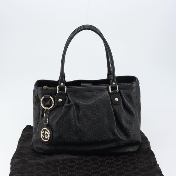 GUCCI GG Canvas Guccissima Tote Bag Leather Black Gold 296835 Auth am9501V