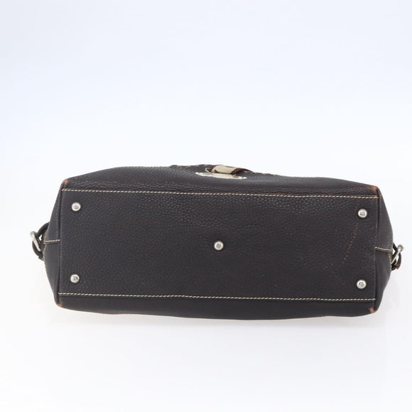 FENDI Zucca Canvas Celeria Tote Bag Black Brown Silver Auth am9502