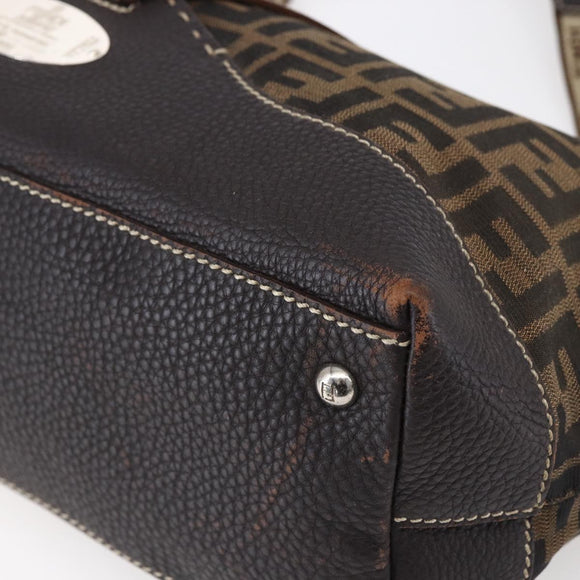 FENDI Zucca Canvas Celeria Tote Bag Black Brown Silver Auth am9502