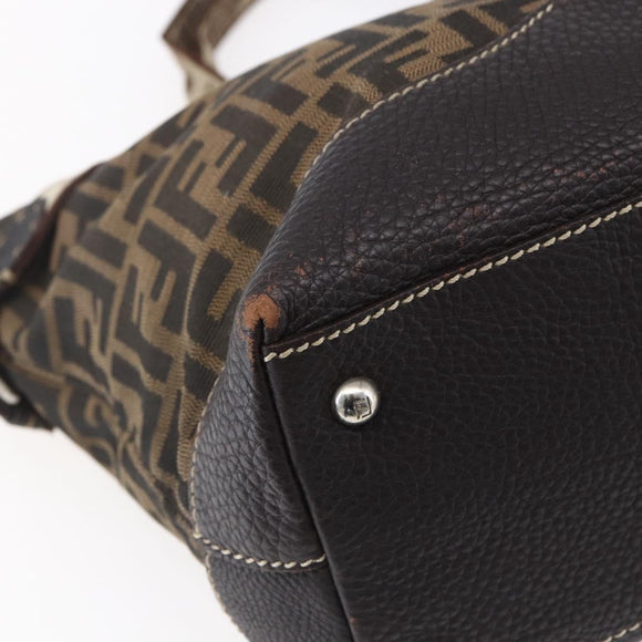 FENDI Zucca Canvas Celeria Tote Bag Black Brown Silver Auth am9502