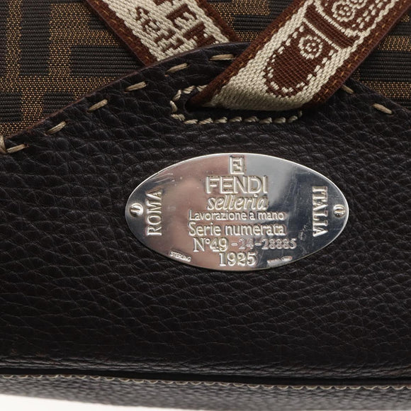 FENDI Zucca Canvas Celeria Tote Bag Black Brown Silver Auth am9502