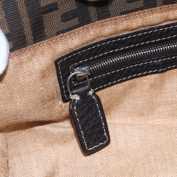 FENDI Zucca Canvas Celeria Tote Bag Black Brown Silver Auth am9502