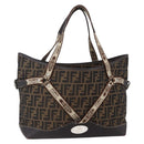 FENDI Zucca Canvas Celeria Tote Bag Black Brown Silver Auth am9502-1