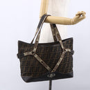 FENDI Zucca Canvas Celeria Tote Bag Black Brown Silver Auth am9502-23