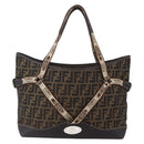 FENDI Zucca Canvas Celeria Tote Bag Black Brown Silver Auth am9502-13