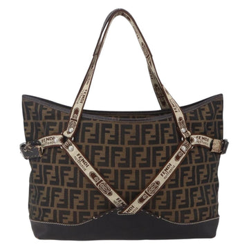 FENDI Zucca Canvas Celeria Tote Bag Black Brown Silver Auth am9502 - 0