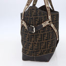 FENDI Zucca Canvas Celeria Tote Bag Black Brown Silver Auth am9502-3