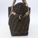 FENDI Zucca Canvas Celeria Tote Bag Black Brown Silver Auth am9502-4