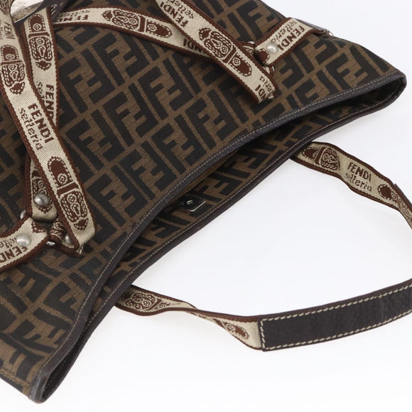 FENDI Zucca Canvas Celeria Tote Bag Black Brown Silver Auth am9502