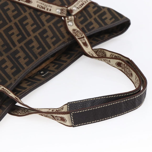 FENDI Zucca Canvas Celeria Tote Bag Black Brown Silver Auth am9502