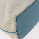 HERMES Giardinier PM Tote Bag Canvas Leather Beige Blue Auth am9505-15