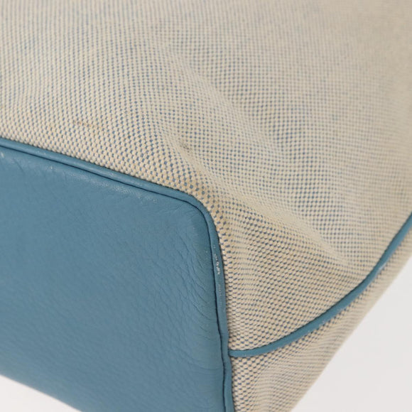 HERMES Giardinier PM Tote Bag Canvas Leather Beige Blue Auth am9505