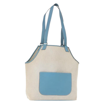 HERMES Giardinier PM Tote Bag Canvas Leather Beige Blue Auth am9505