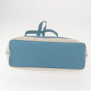 HERMES Giardinier PM Tote Bag Canvas Leather Beige Blue Auth am9505-5