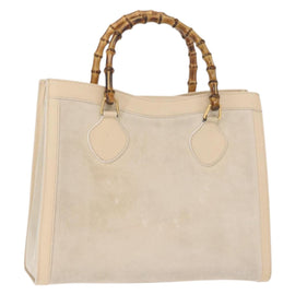 GUCCI Bamboo Hand Bag Suede Light Beige Gold 002 2853 0260 0 Auth am9506