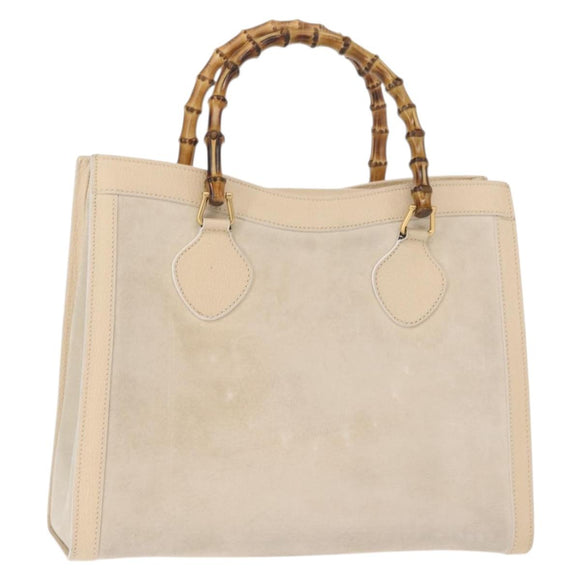 GUCCI Bamboo Hand Bag Suede Light Beige Gold 002 2853 0260 0 Auth am9506