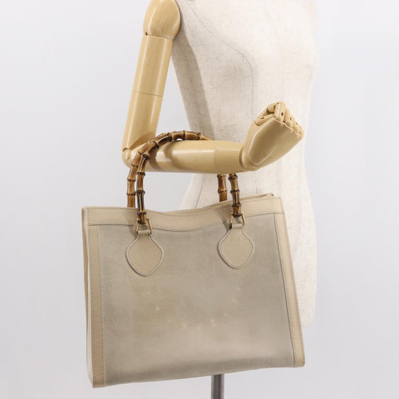 GUCCI Bamboo Hand Bag Suede Light Beige Gold 002 2853 0260 0 Auth am9506