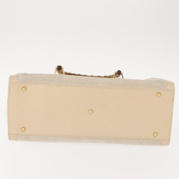 GUCCI Bamboo Hand Bag Suede Light Beige Gold 002 2853 0260 0 Auth am9506