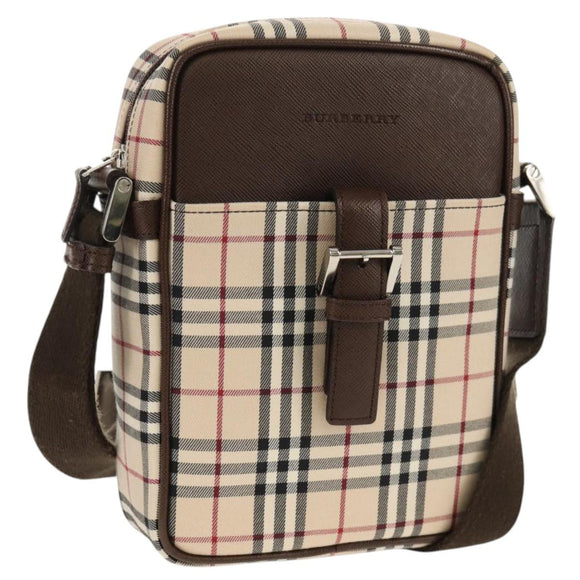 BURBERRY Nova Check Shoulder Bag Canvas Beige Silver Auth am9514V