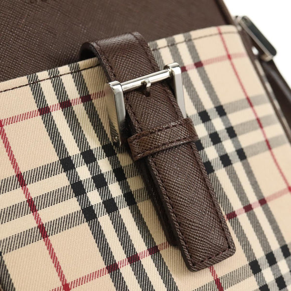 BURBERRY Nova Check Shoulder Bag Canvas Beige Silver Auth am9514V