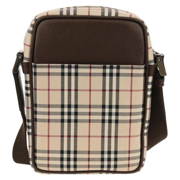 BURBERRY Nova Check Shoulder Bag Canvas Beige Silver Auth am9514V