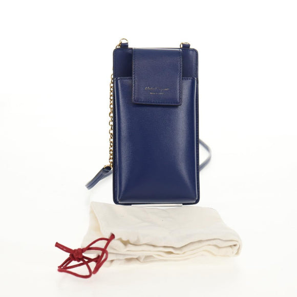 Salvatore Ferragamo Vara Chain Shoulder Phone Case Vala Blue Auth am9515V