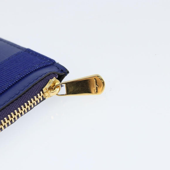 Salvatore Ferragamo Card Case Coin Purse Leather Blue Auth am9516V