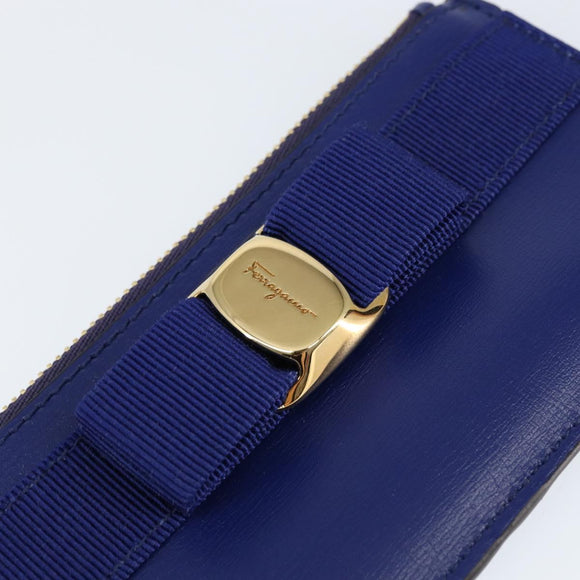 Salvatore Ferragamo Card Case Coin Purse Leather Blue Auth am9516V
