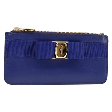 Salvatore Ferragamo Card Case Coin Purse Leather Blue Auth am9516V