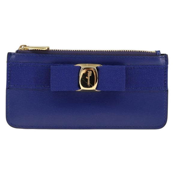 Salvatore Ferragamo Card Case Coin Purse Leather Blue Auth am9516V