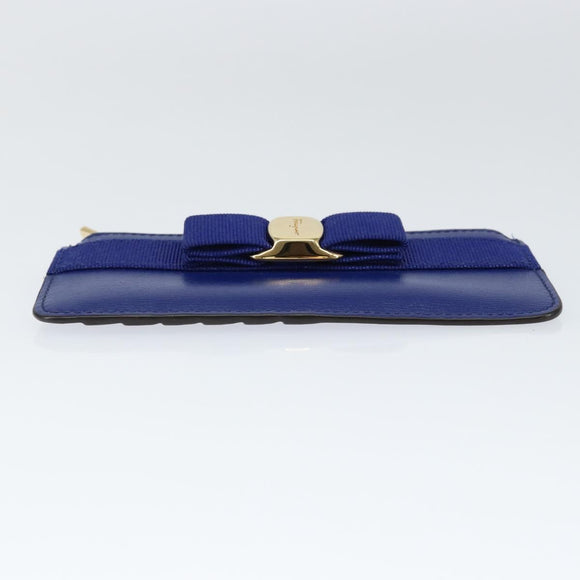 Salvatore Ferragamo Card Case Coin Purse Leather Blue Auth am9516V