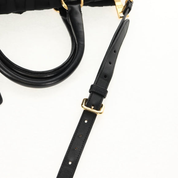 PRADA Gathered Hand Bag Nylon 2way Black Gold Auth am9517V