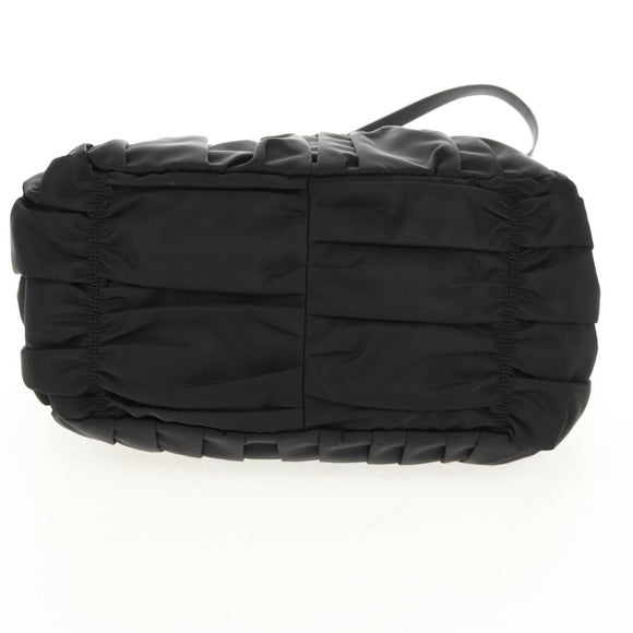 PRADA Gathered Hand Bag Nylon 2way Black Gold Auth am9517V